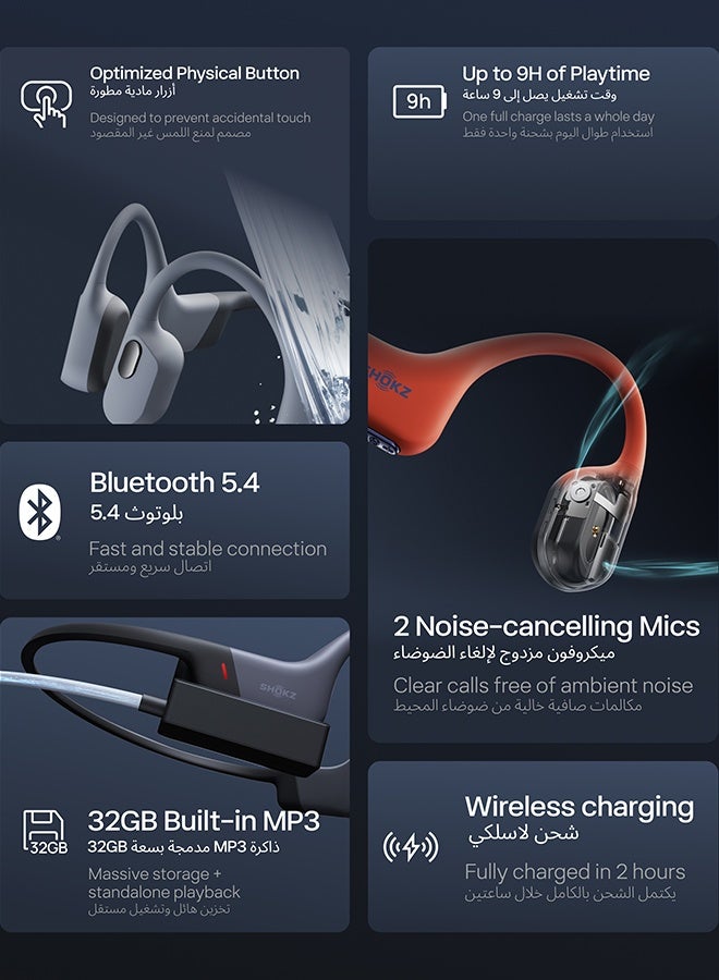 SHOKZ OpenSwim Pro Bone Conduction Sports Headphones - IP68 Waterproof, Bluetooth 5.4, 32GB MP3 Storage, Noise Cancelling Mics, 9h Playtime - Red - Image 4