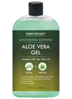 First Botany , Aloe Vera Gel From 100 Percent Pure Aloe Infused With Tea Tree Oil - Natural Raw Moisturizer For Hand Sanitizing Gel, Skin Care, Hair Care, Sunburn, Acne & Eczema -16.9 Fl Oz | 500 Ml  - Image 1