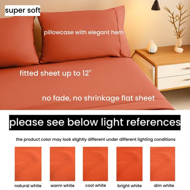 Mohap Bed Sheet Set 4 Pieces Double Brushed Microfiber 1800 - Breathable All Season Luxury Soft Bedding - Queen Persimmon - Image 2