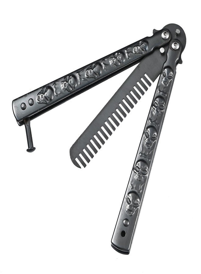 WILD TACTICAL Black Titanium Punk Foldable Combs Stainless Steel Folding Practice Combs Hair Styling Tools for Sport Outdoor Use - Image 1