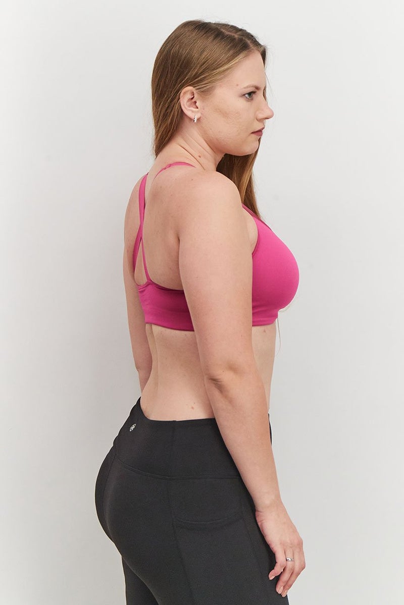 asics Women Padded Sleeveless Brand Logo Sport Bra, Fuchsia - Image 3