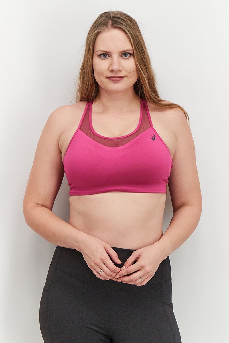 asics Women Padded Sleeveless Brand Logo Sport Bra, Fuchsia - Image 1
