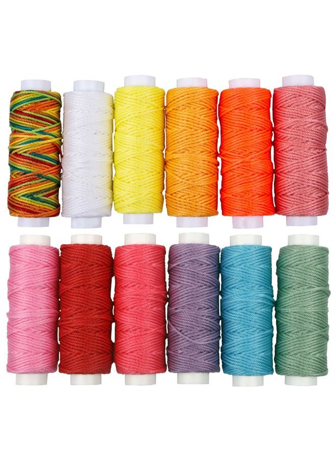 FANDOL Waxed Cords Polyester Leather Sewing Thread Wax Strings for Macrame, DIY Bracelets, Handcraft or Leather Projects (12 Bright Colors) - Image 1