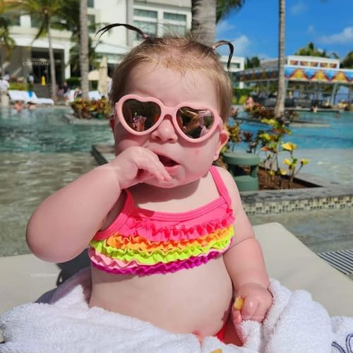COASION Baby's First Sunglasses with Strap, Unbreakable Polarized Newborn Infant Heart Sunglasses for Ages 0-24 Months (Pink Frame/Pink Mirrored Lens) - Image 2