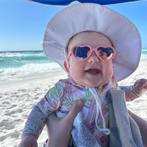 COASION Baby's First Sunglasses with Strap, Unbreakable Polarized Newborn Infant Heart Sunglasses for Ages 0-24 Months (Pink Frame/Pink Mirrored Lens) - Image 3