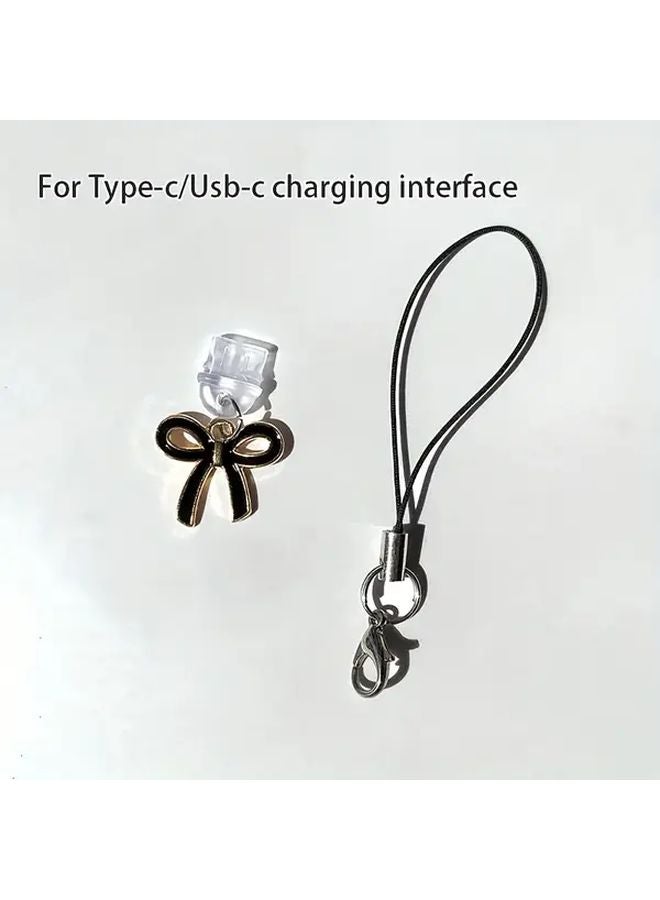 Black Minimalist Bow Shaped Phone Dust Plug For Type C Charging Interface - Image 1