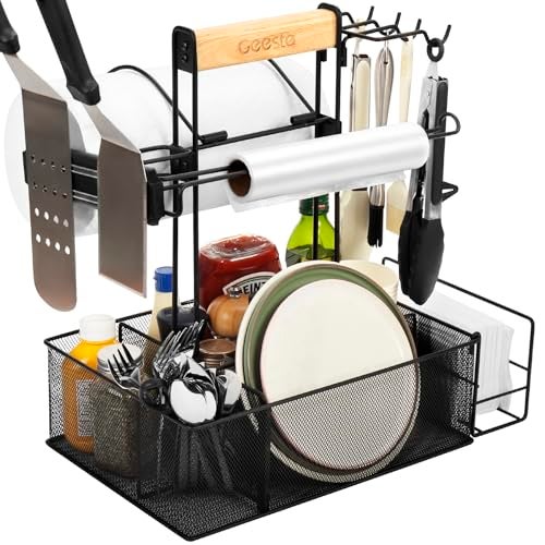 Geesta Grill Caddy for Outdoor Grill BBQ Picnic Camping Caddy with Paper Towel Holder Magnetic Tool Holder Condiment Storage Utensil Kitchen Organizer for RV Camper Tailgate Accessories - Image 1