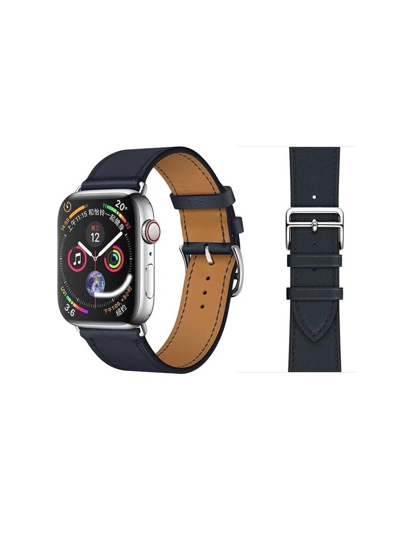 HEXABEX Apple Watch Leather band, Apple Watch Leather Strap for Apple Watch All Series Compatible with 42mm(Series 10)/41mm/40mm/38mm Dark Blue 