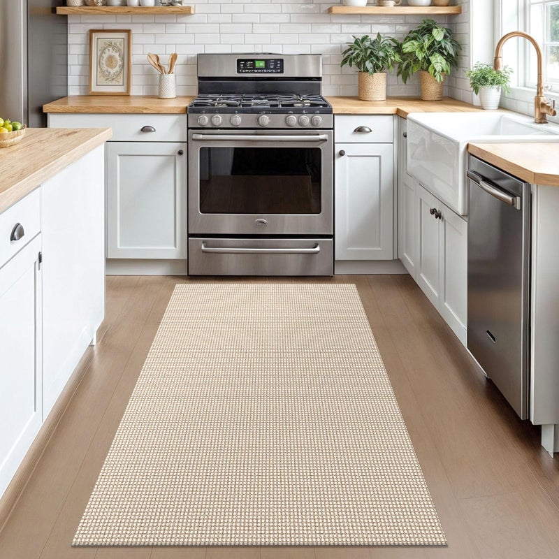 KOZYFLY Rugs for Entryway 3x5 ft Washable Area Rug Non Slip Rubber Backed Entry Rug Woven Indoor Door Mat Cotton Kitchen Rugs Floor Carpet for Entryway, Foyer, Backdoor, Ivory/Khaki - Image 2