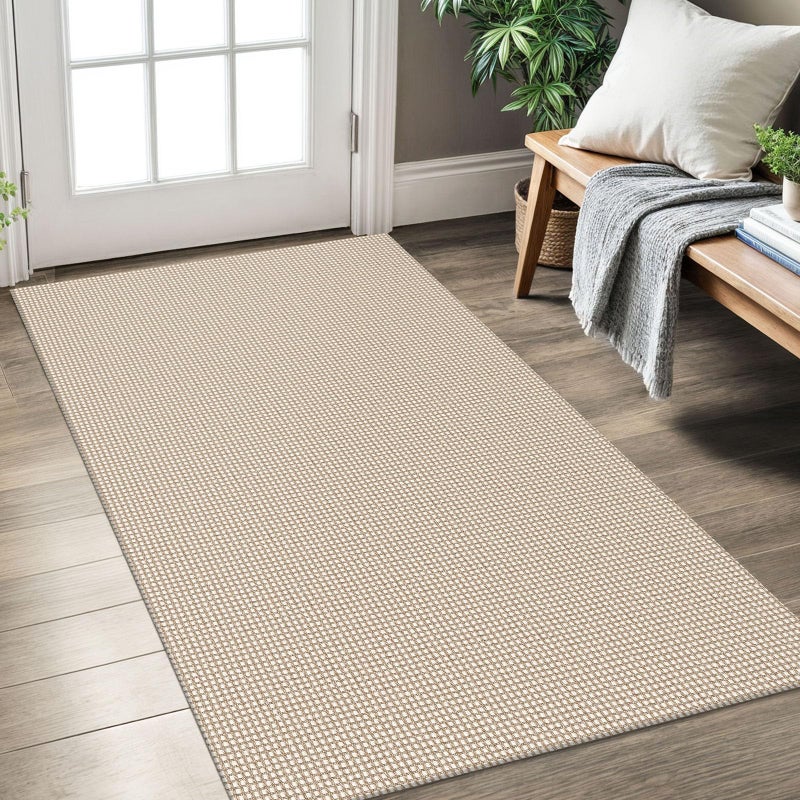 KOZYFLY Rugs for Entryway 3x5 ft Washable Area Rug Non Slip Rubber Backed Entry Rug Woven Indoor Door Mat Cotton Kitchen Rugs Floor Carpet for Entryway, Foyer, Backdoor, Ivory/Khaki - Image 1