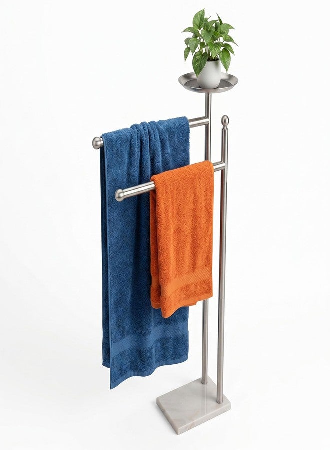 Songtec Bath Towel Rack Stand for Bathroom, 2-Tier Towel Holder Stand for Bath Towels Max to 68” & 60” Long, Practical Shelf on Top for Phone, Shampoo, Body Wash - Image 1