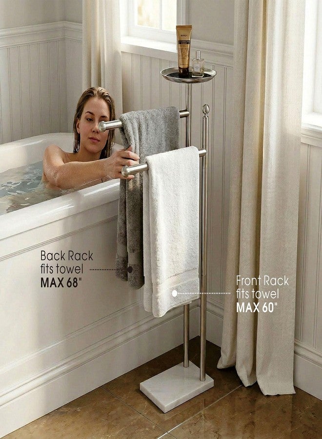 Songtec Bath Towel Rack Stand for Bathroom, 2-Tier Towel Holder Stand for Bath Towels Max to 68” & 60” Long, Practical Shelf on Top for Phone, Shampoo, Body Wash - Image 2
