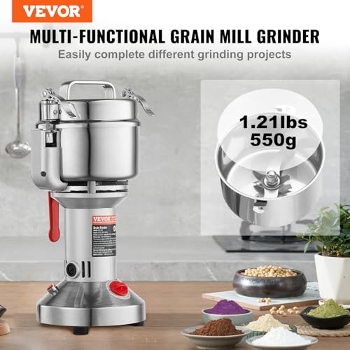 VEVOR 550g Electric Grain Mill Grinder High Speed 2000W Commercial Spice Grinders Stainless Steel Pulverizer Powder Machine for Dry Grains Spices Cereals Coffee Corn Pepper Straight Type - Image 3