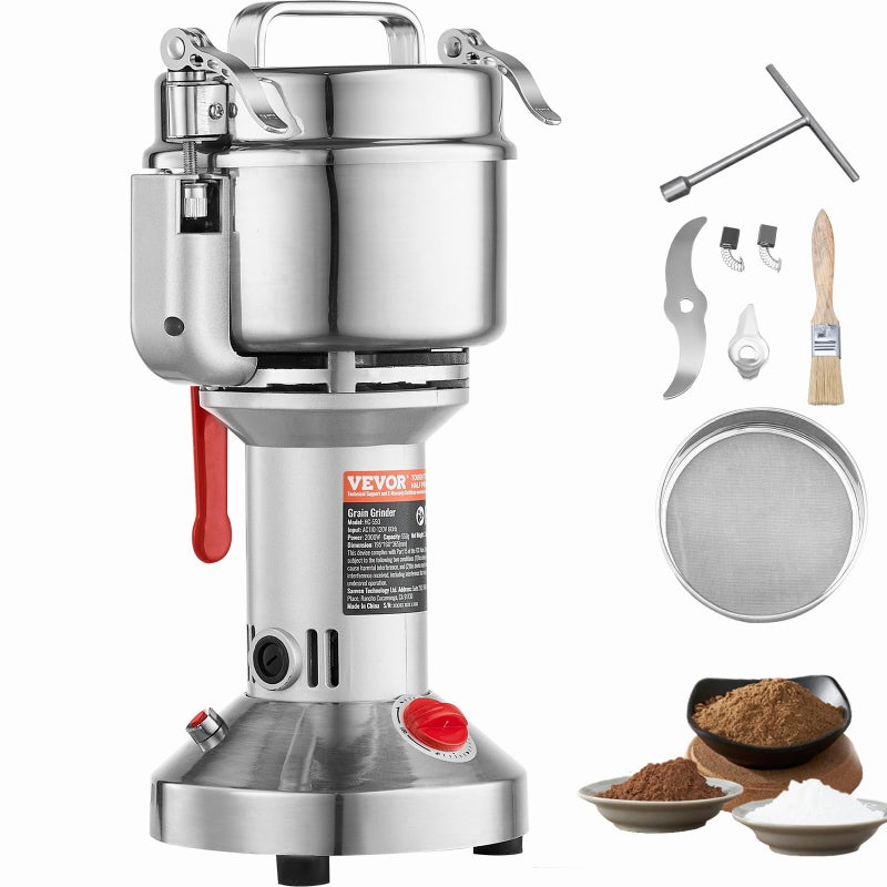 VEVOR 550g Electric Grain Mill Grinder High Speed 2000W Commercial Spice Grinders Stainless Steel Pulverizer Powder Machine for Dry Grains Spices Cereals Coffee Corn Pepper Straight Type - Image 2