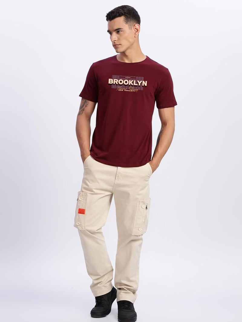 ADRO Men's Printed T-Shirt - Premium Lycra Cotton Regular Fit in Light Maroon - Image 5
