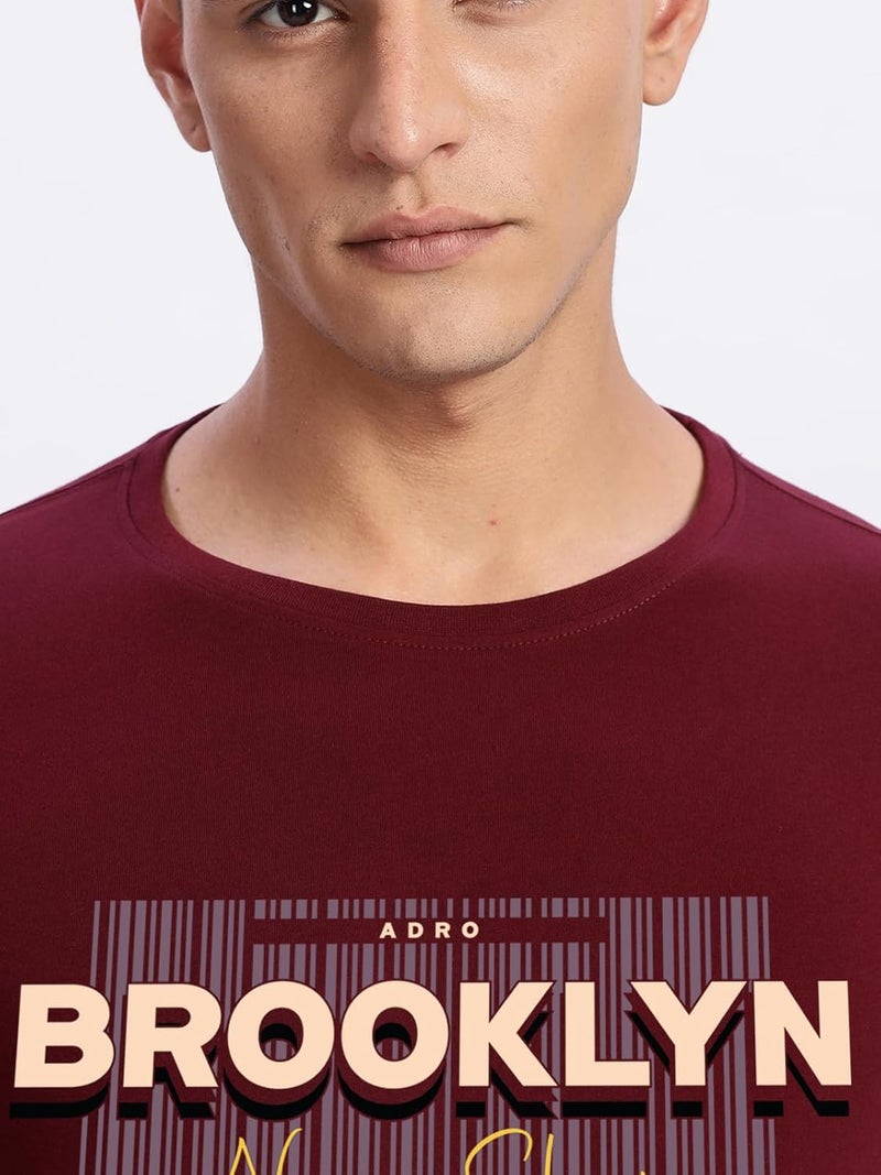 ADRO Men's Printed T-Shirt - Premium Lycra Cotton Regular Fit in Light Maroon - Image 3