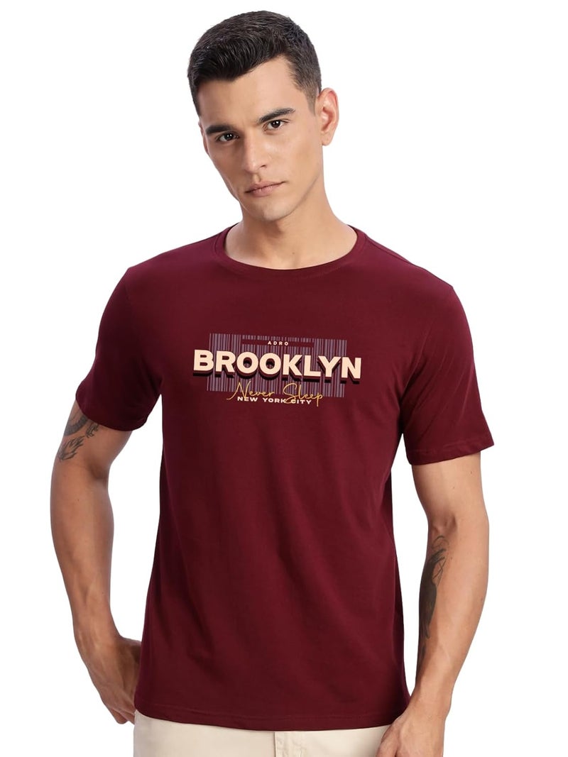 ADRO Men's Printed T-Shirt - Premium Lycra Cotton Regular Fit in Light Maroon - Image 1