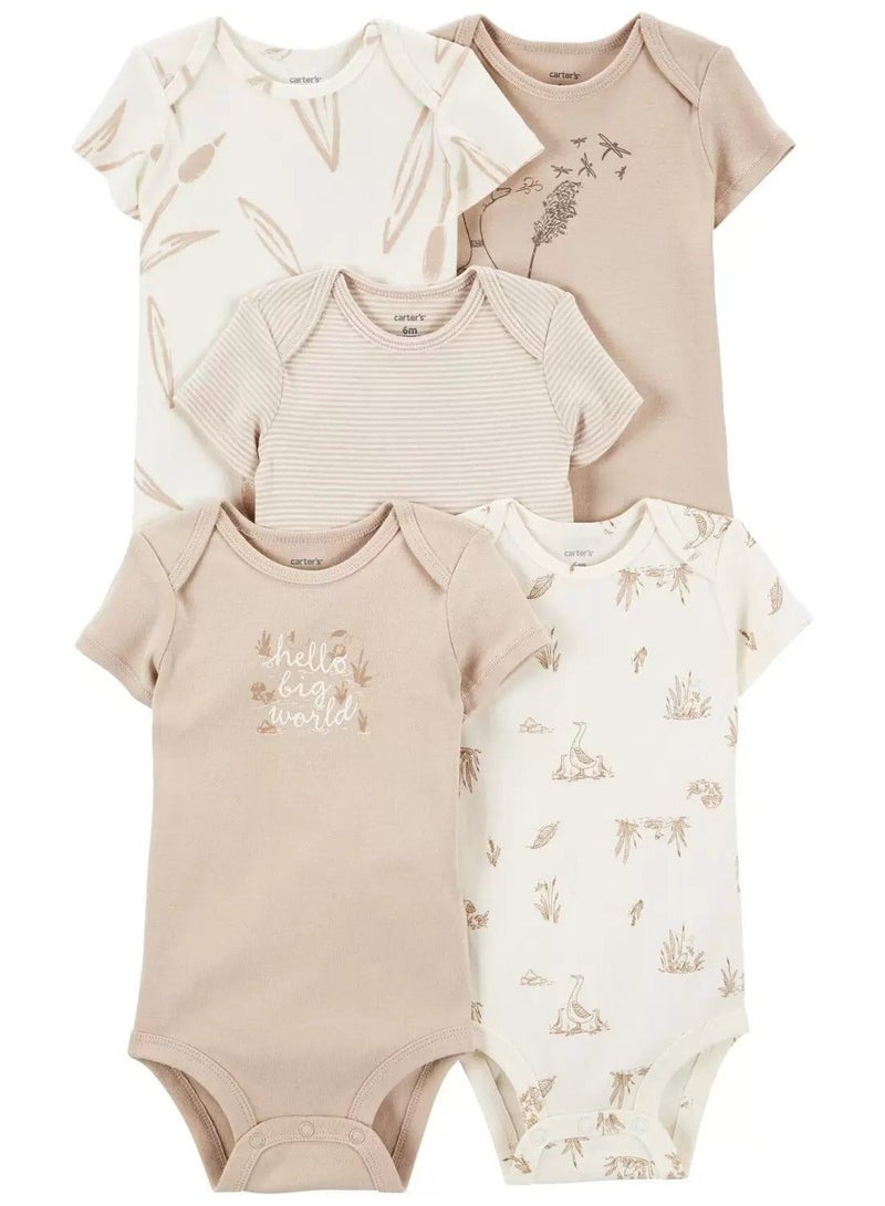 RedMapleTEK 5-piece set of pure cotton jumpsuits for infants and young children, short-sleeved crawling clothes - Image 1