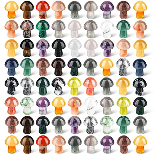 Nuanchu 72 Pcs Crystal Mushroom Sculpture Decor Hand Carved Polished Healing Mushroom Shape Crystals Gemstone Mushrooms Mini Quartz Mushroom for Witchcraft Supplies DIY Meditation Pot Outdoor Yard Home Decor - Image 1