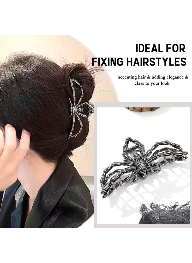 SOLARAE 2 Pcs Metal Black Hair Claw Clips, Personality Nonslip Black Hair Clamps, Large Spider Hair Clips for Thick or Thin Hair Hair Accessories Non Slips Hair Clamp Clips - Image 3