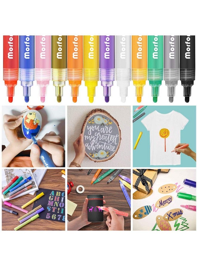 Morfone Acrylic Paint Marker Pens, Morfone Set of 12 Colors Markers Water Based Paint Pen for Rock Painting,Canvas,Photo Album,DIY Craft,School Project,Glass,Ceramic,Wood,Metal(Medium Tip)-Multicolor - Image 4