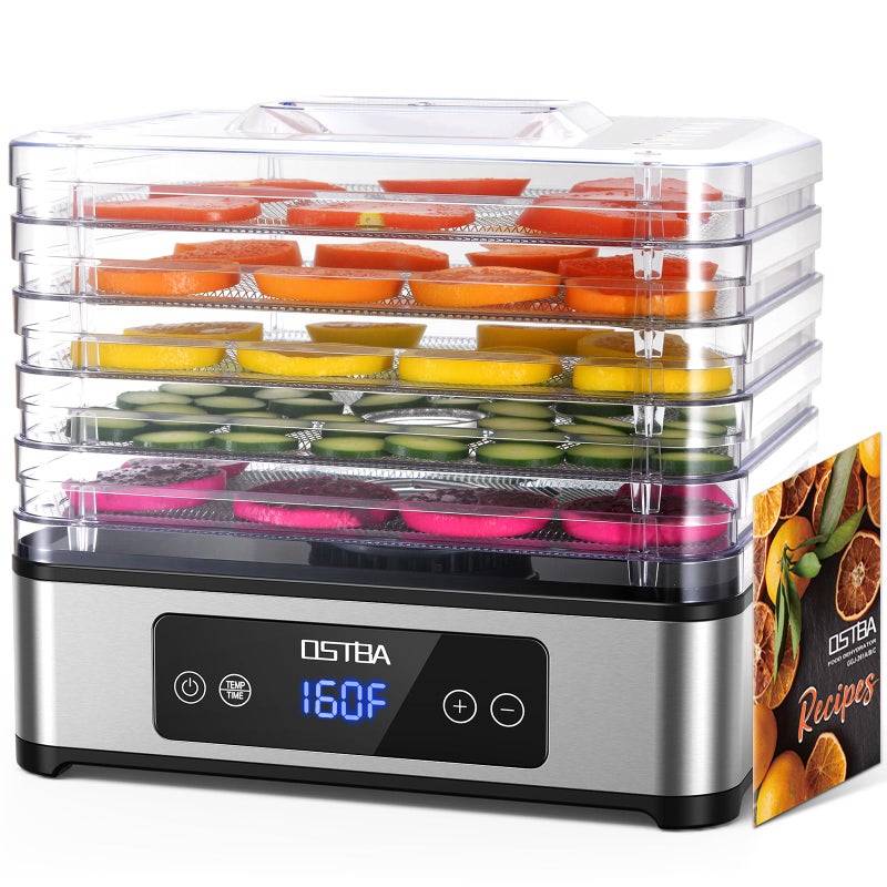 OSTBA Food Dehydrator, 5 Stainless Steel Trays, 400W Powerful Drying, 48H Timer & 95â€“160Â°F Temp Control, Quiet Small Dryer for Jerky, Fruits, Herbs, Mushrooms, BPA-Free, Recipes Included - Image 1