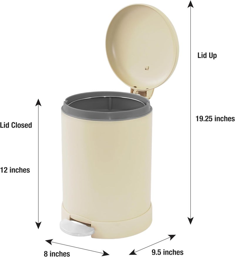 Glad Small Trash Can, 1.2 Gallon | Round Stainless Steel Garbage Bin with Soft Close Lid & Step Foot Pedal | Metal Waste Basket with Removable Inner Bucket, Almond - Image 2