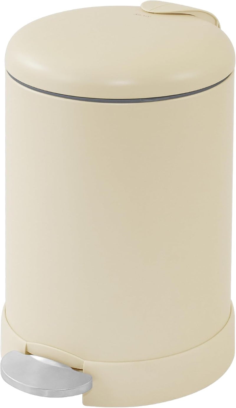 Glad Small Trash Can, 1.2 Gallon | Round Stainless Steel Garbage Bin with Soft Close Lid & Step Foot Pedal | Metal Waste Basket with Removable Inner Bucket, Almond - Image 1