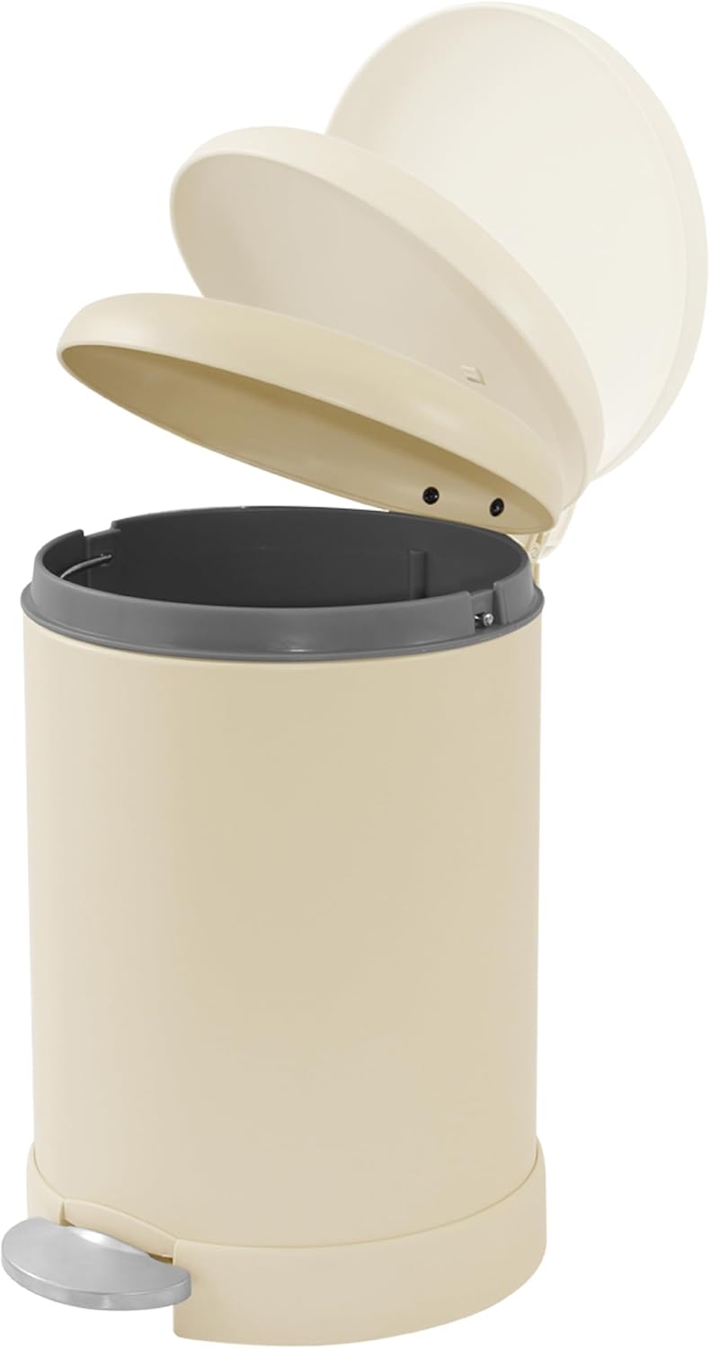 Glad Small Trash Can, 1.2 Gallon | Round Stainless Steel Garbage Bin with Soft Close Lid & Step Foot Pedal | Metal Waste Basket with Removable Inner Bucket, Almond - Image 3