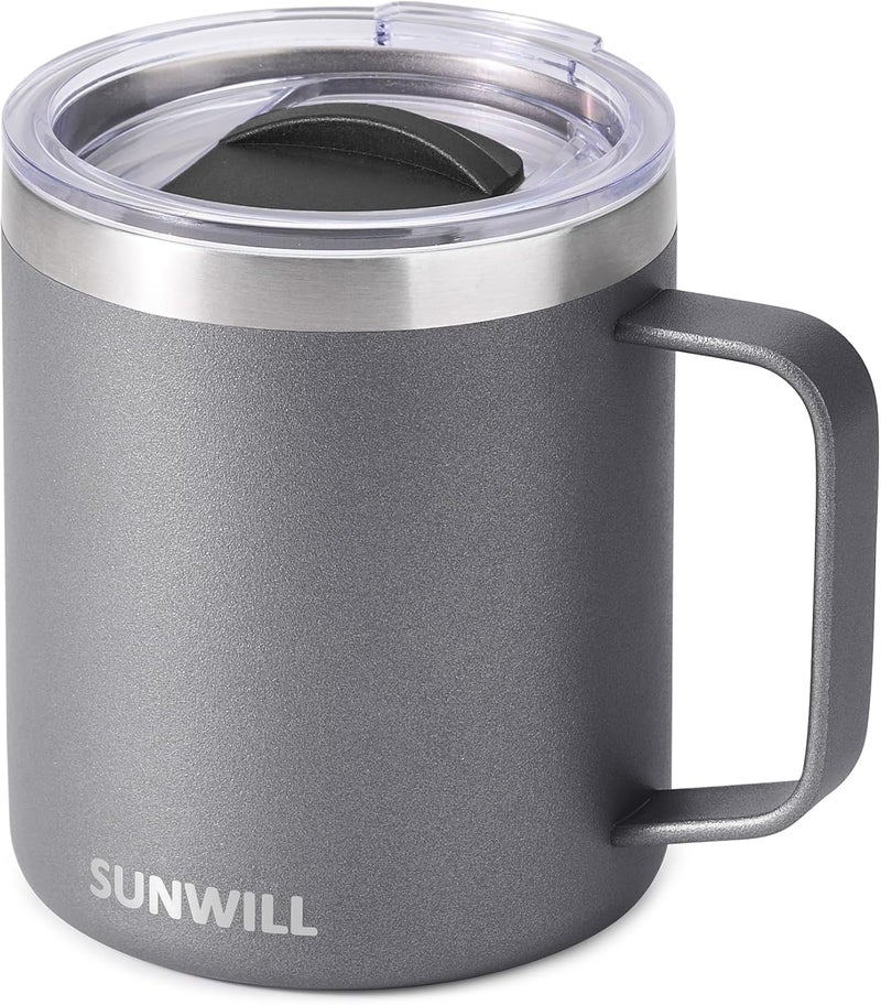 SUNWILL Travel Coffee Mug with Lid, Insulated Tumbler with Handle, 14 oz Stainless Steel Cup for Ice, Water, Tea, Cool Grey - Image 1