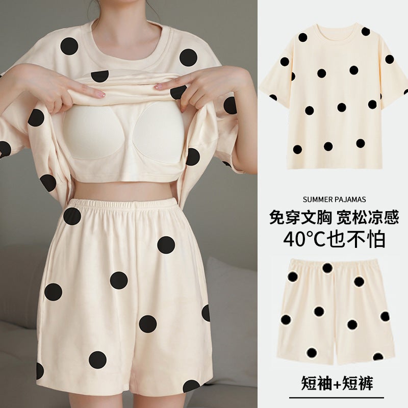 Summer Cool Sleepwear Set for Women with Built-in Bra Pad[with chest pad] dot [with chest pad] dot 