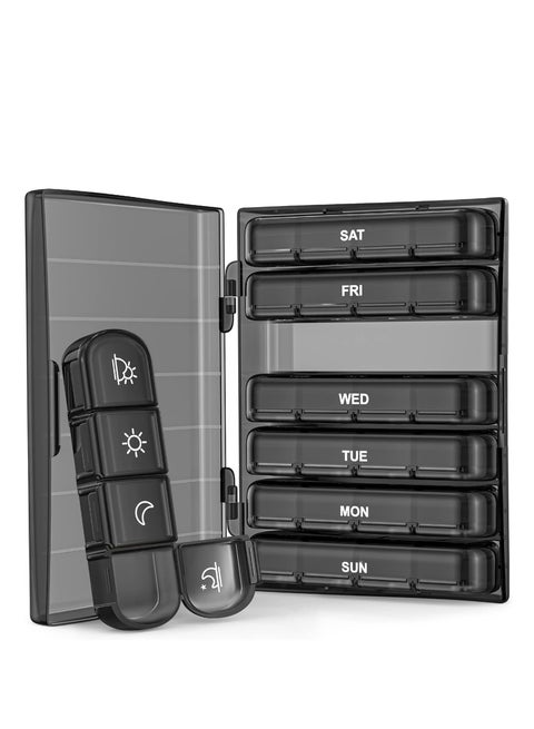 منظم حبوب أسبوعي 4 مرات يوميًا، صندوق حبوب كبير، منظم أدوية 7 أيام، علبة حبوب، صندوق حبوب يومي مقاوم للضوء، حافظة حبوب سفر محمولة للأدوية والفيتامينات وزيوت السمك والمكملات الغذائية