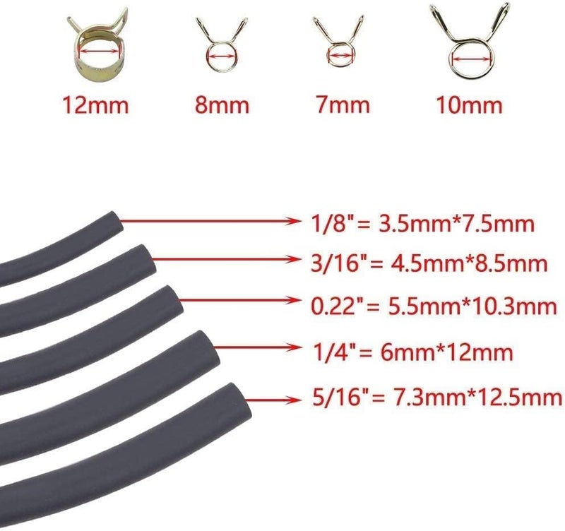 AloneGoer 3 Feet 1/8" 3/16" 0.22" 1/4" 5/16" ID Fuel Line Gas Tube Hose Compatible with Kawasaki EZGO Snowmobile Lawn Mowers Tractors Bike Scooter ATV Golf Cart Motorcycle w 40PCS Clips - Image 3