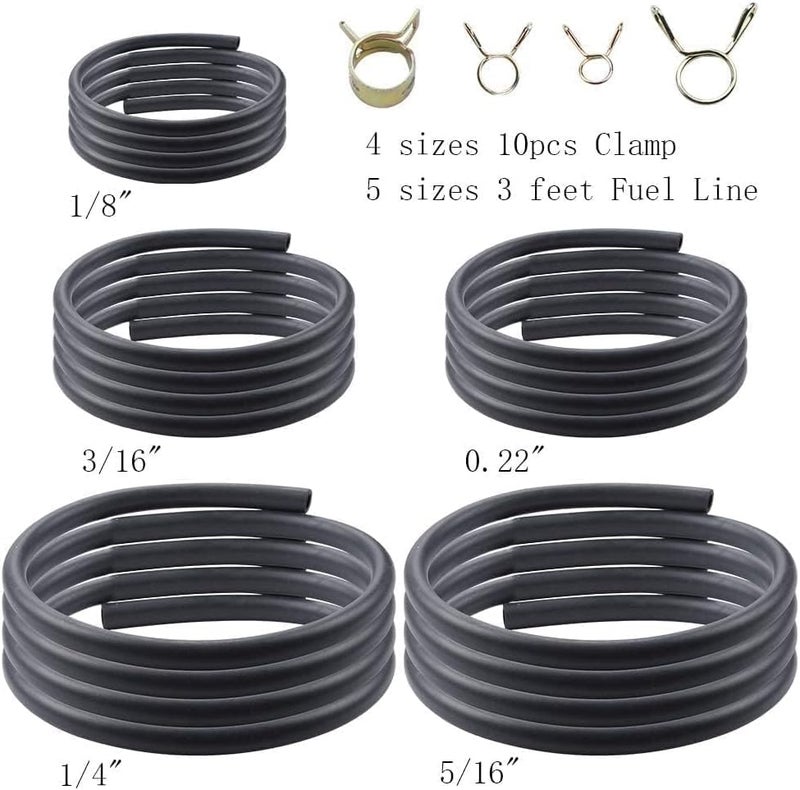 AloneGoer 3 Feet 1/8" 3/16" 0.22" 1/4" 5/16" ID Fuel Line Gas Tube Hose Compatible with Kawasaki EZGO Snowmobile Lawn Mowers Tractors Bike Scooter ATV Golf Cart Motorcycle w 40PCS Clips - Image 2