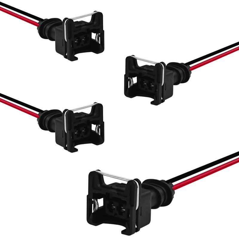 QKYS 4 PCS Black Copper Core Pin Terminal Fuel Injector Connector with Extended 18 AWG Pigtail Wiring Harness EV1 OBD1 Plug Fit for RC Bosch Honda Ford Toyota - Image 3