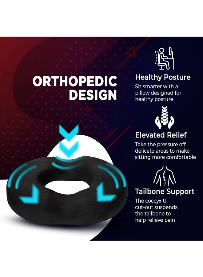 Donut وسادة مقعد وسادة العظام التصميم  Tailbone & الذاكرة رغوة وسادة تخفيف الألم والضغط للبواسير ، الحمل بعد الولادة ، الجراحة ، Sciatica (أسود) - Image 3