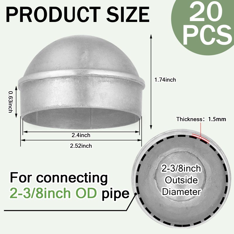 Yaocom 20 Pcs Chain Link Fence Post Cap Round Dome External Post Caps Aluminum Chain Link Caps Only Use For Outside Diameter Post Outdoor Chain Link Fence Parts (2-3/8"") - Image 2