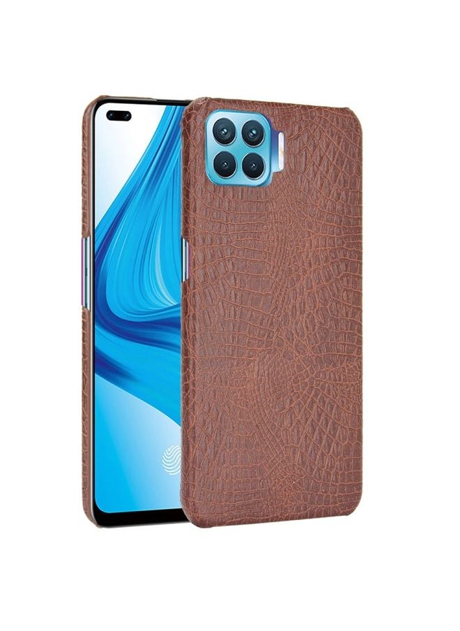 HuHa Case Cover For OPPO F17 Pro / A93 / Reno4 Lite / Reno4 F Shockproof Crocodile Texture PC + PU Case Brown 