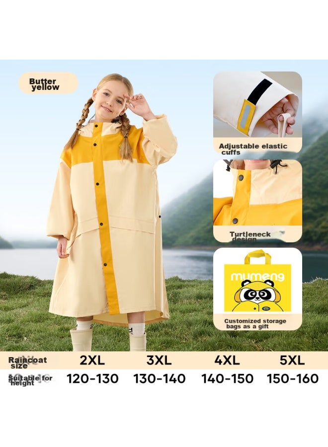 Moremerry Children's Raincoat For Boys And Girls With Backpack Space, Waterproof And Breathable Baby Fashion Windbreaker-style Poncho, Almond Yellow, 4XL - Image 1