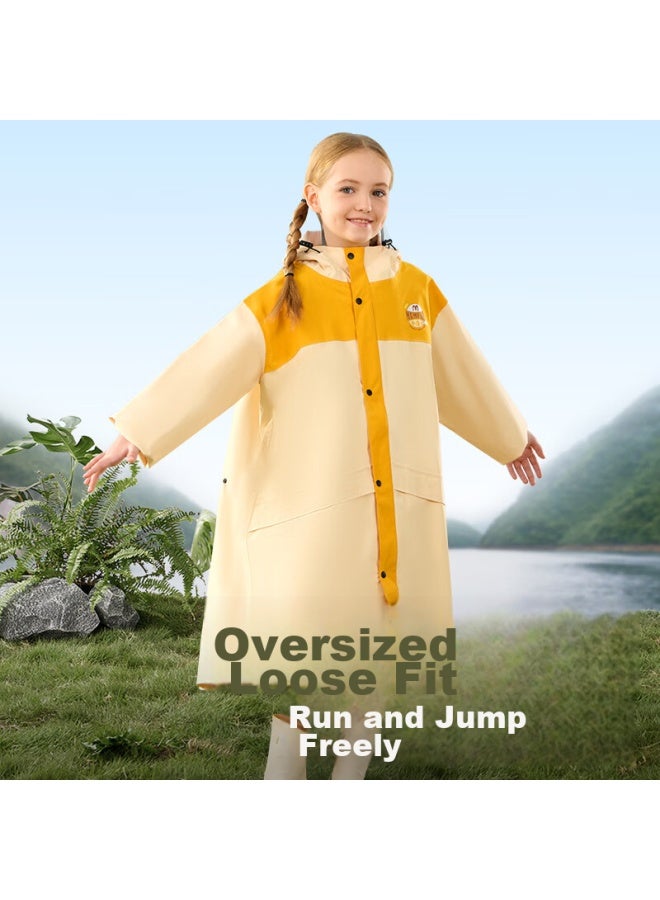 Moremerry Children's Raincoat For Boys And Girls With Backpack Space, Waterproof And Breathable Baby Fashion Windbreaker-style Poncho, Almond Yellow, 4XL - Image 2