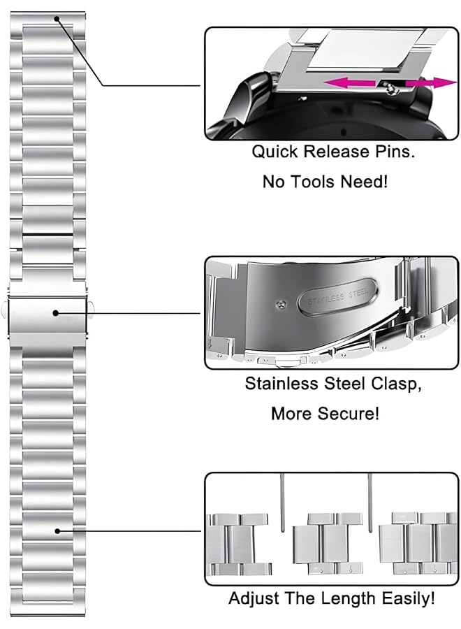 erorex Metal Strap Compatible With Huawei Gt5 4 46Mm Stainless Steel Watch Bands Quick Release 22Mm Universal Metal Replacement Watch Straps Smartwatch Bracelets Links Straight And Curved  - Image 4