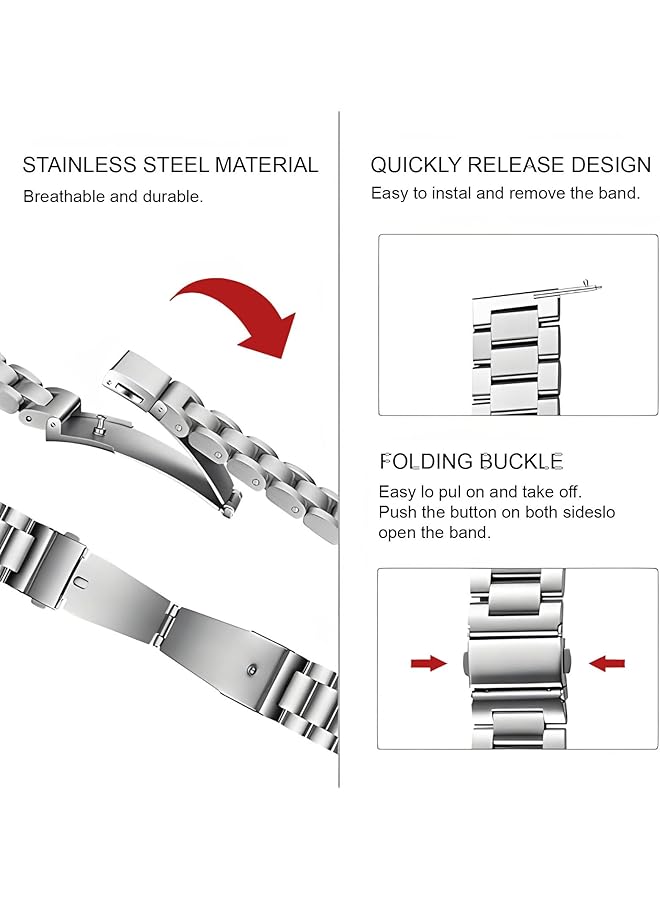 erorex Metal Strap Compatible With Huawei Gt5 4 46Mm Stainless Steel Watch Bands Quick Release 22Mm Universal Metal Replacement Watch Straps Smartwatch Bracelets Links Straight And Curved  - Image 5