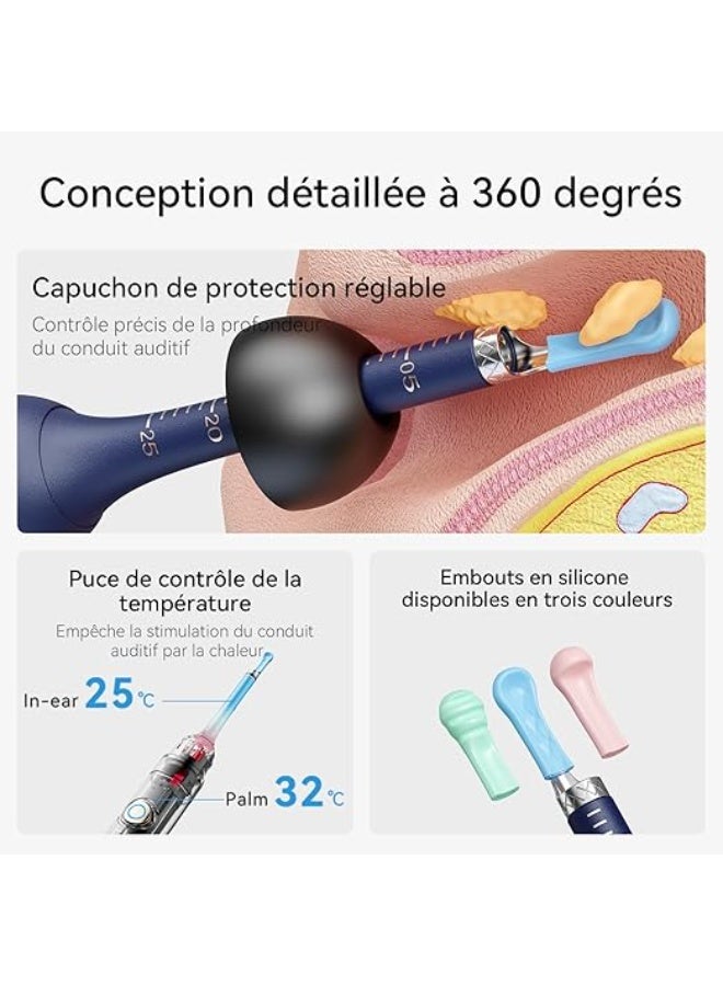أداة تنظيف الأذن الذكية المرئية، أداة تنظيف الأذن المنزلية اللاسلكية فائقة الوضوح، أداة تنظيف الأذن المضيئة، متعددة الوظائف (أزرق). - Image 5