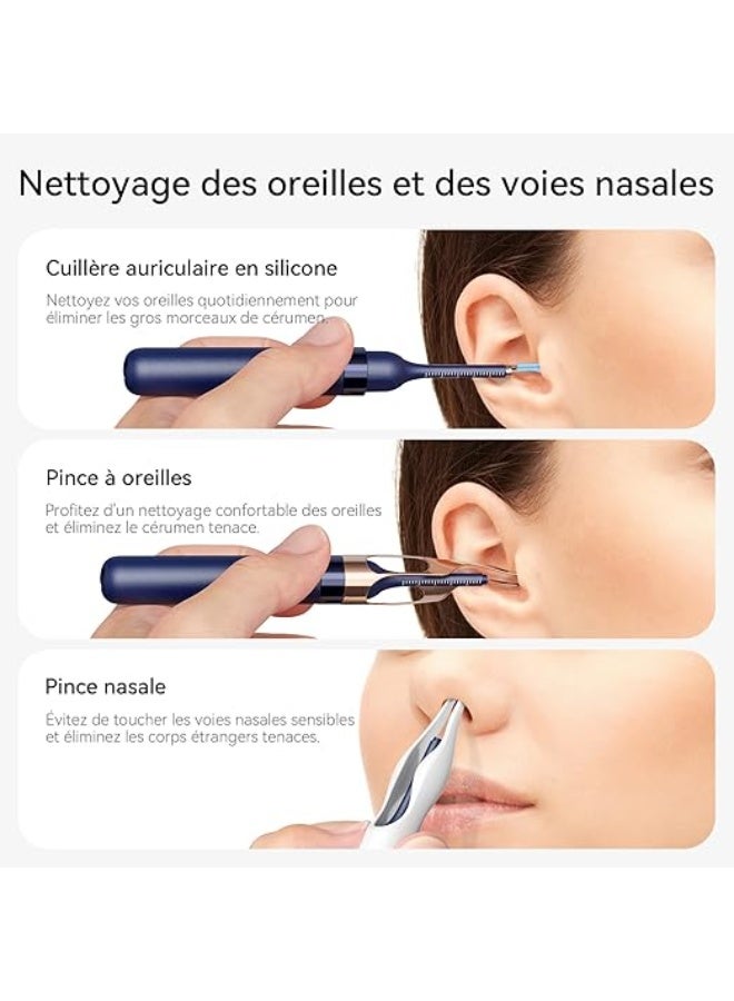 أداة تنظيف الأذن الذكية المرئية، أداة تنظيف الأذن المنزلية اللاسلكية فائقة الوضوح، أداة تنظيف الأذن المضيئة، متعددة الوظائف (أزرق). - Image 4