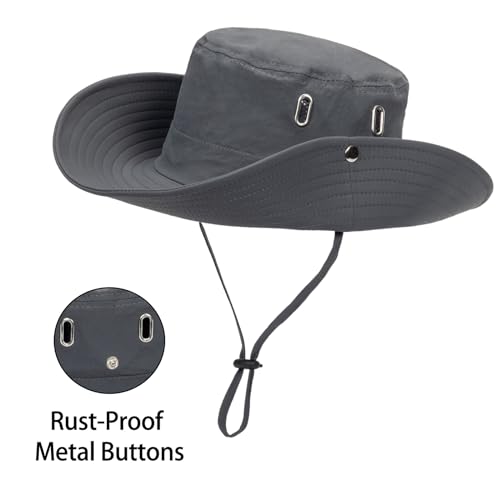 XuoAz Men's Beach-Sun-Hat UPF50+ Wide-Brim Sun-Protection Mesh-Fishing Hat Outdoor Foldable-Bucket Safari Hat Boonie Cap Dark Grey - Image 3