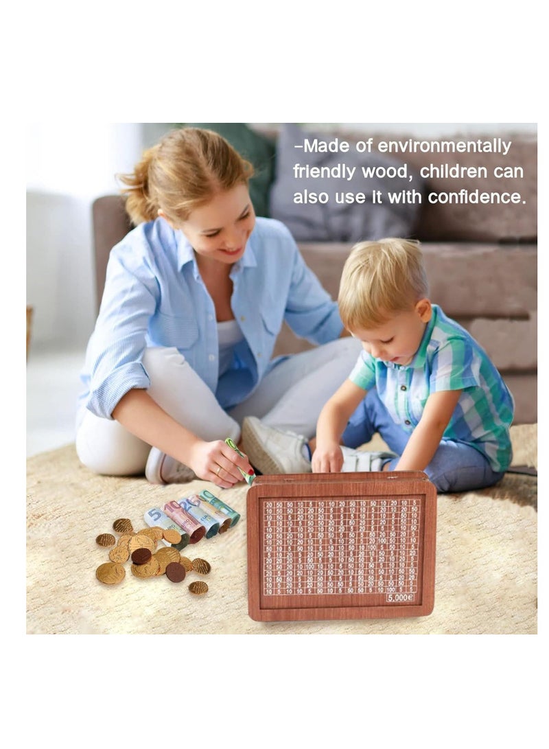Excefore Money Box with Counter, Reusable Wooden Money Box, Retro Money Bank with 500 1000 2000 3000 5000 10000 Money Saving Target, Wooden Money Bank for Kids Adults to Create Emergency Fund - Image 3
