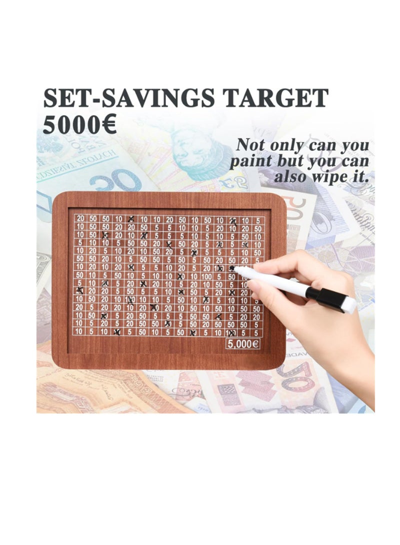 Excefore Money Box with Counter, Reusable Wooden Money Box, Retro Money Bank with 500 1000 2000 3000 5000 10000 Money Saving Target, Wooden Money Bank for Kids Adults to Create Emergency Fund - Image 5