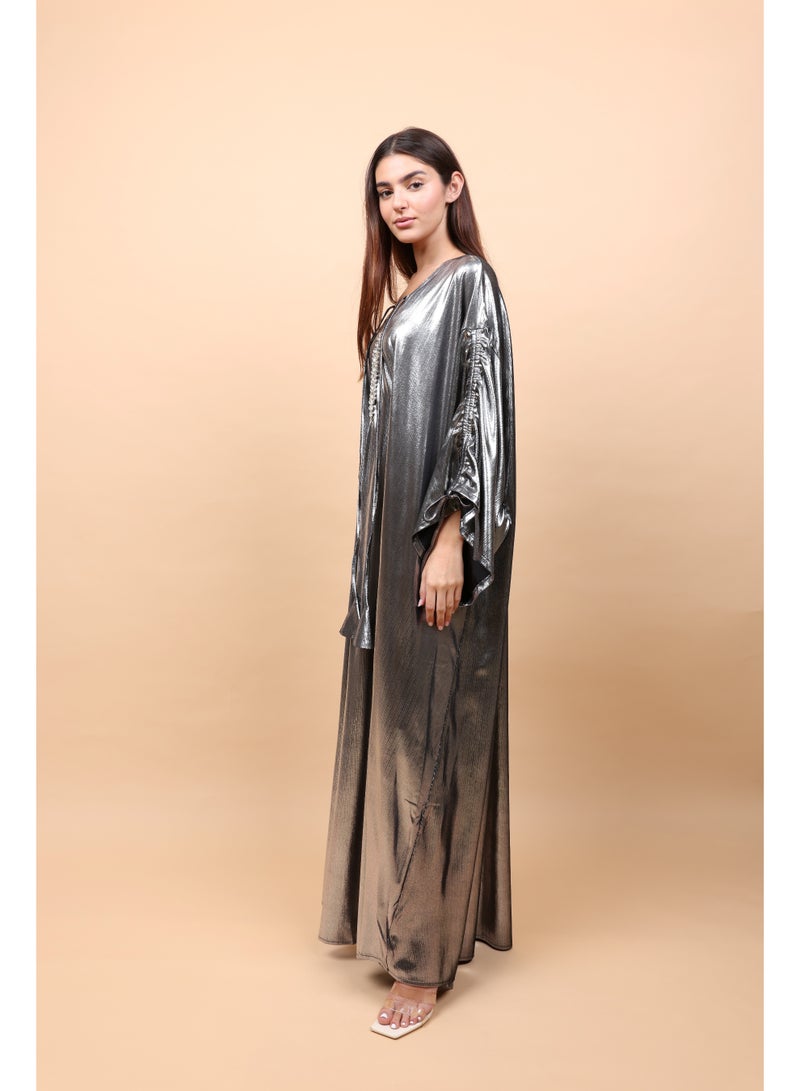 IKKXA Shimmer Fabric Silver Luxury Jalabiya - Image 3