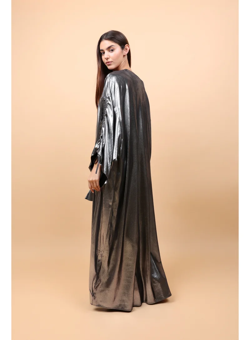 Ikkxa  Shimmer Fabric Silver Luxury Jalabiya for Women | Best Price UAE