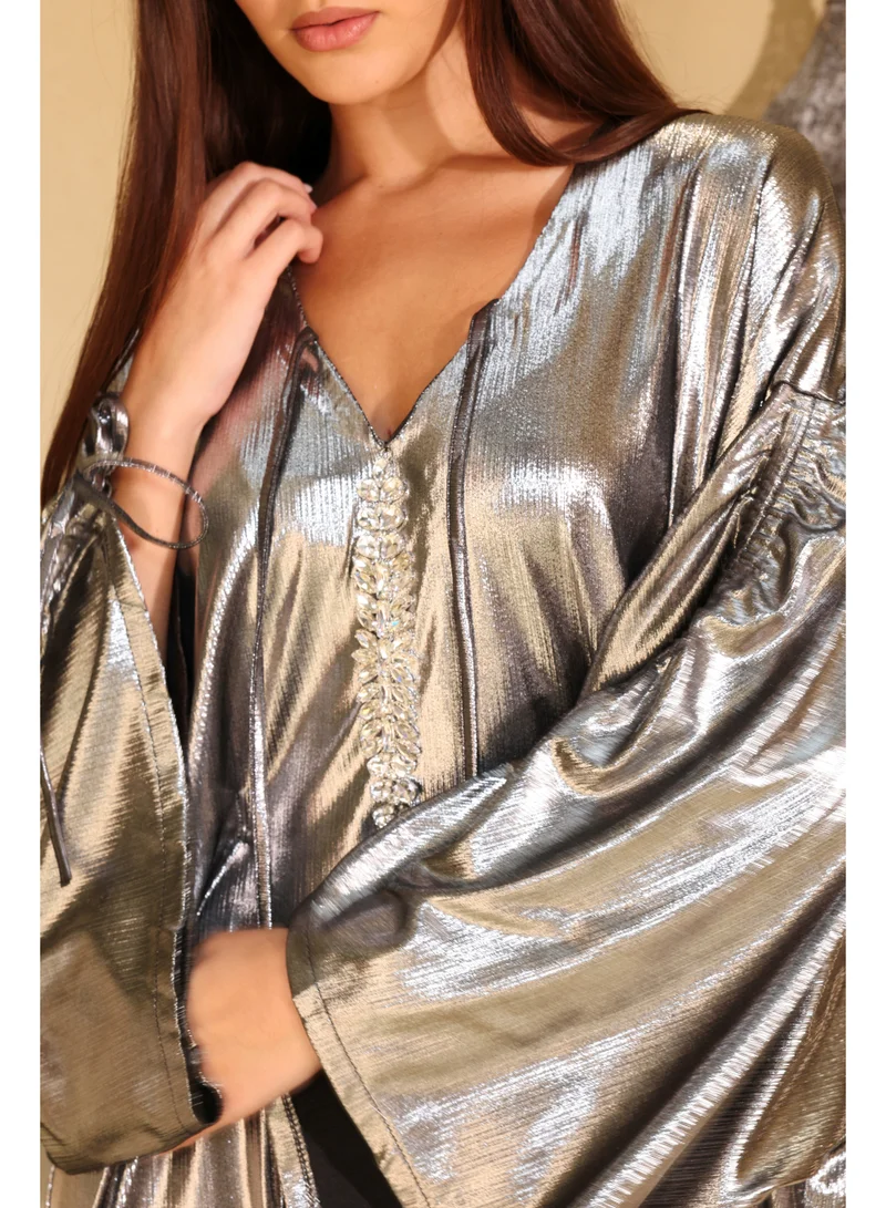 IKKXA Shimmer Fabric Silver Luxury Jalabiya